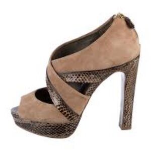 Tory Burch Tan and Brown Heels with Snake Print